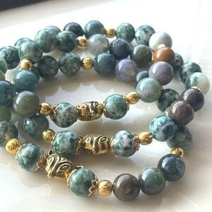 Tree agate dendritic India agate fox head face ONE stretch bracelet NEW reiki me